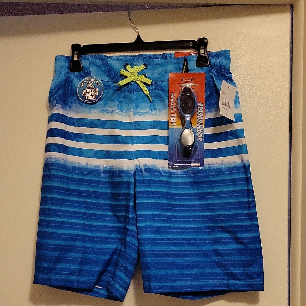 NWT: ZeroXposur  Striped Swim Shorts With Swim Goggles